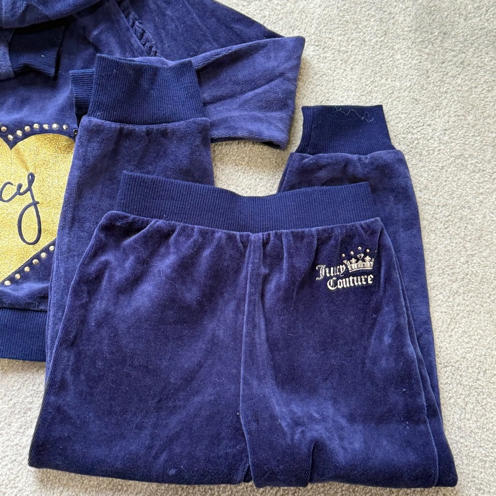 Juicy Couture Toddler Velour Tracksuit Set Navy Blue Heart Hoodie & Pants 4T - Picture 5 of 13